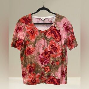 Talbots Floral Short Sleeve Cardigan Sweater Womens Size X